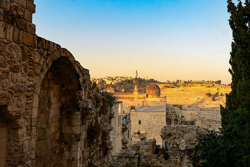The old city walls of Jerusalem at sunset