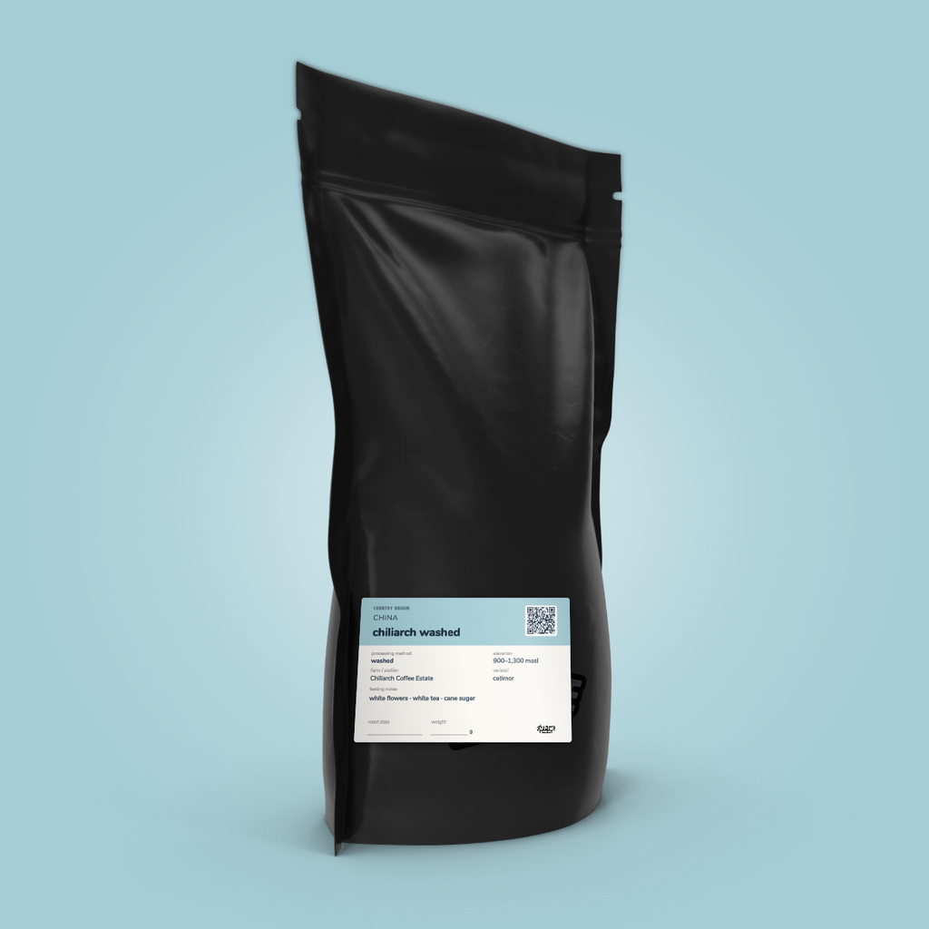 China Chiliarch Washed coffee bag by The Caffeine Experience — washed Catimor, Chiliarch Coffee Estate, Pu'er Yunnan, white flowers, white tea, cane sugar