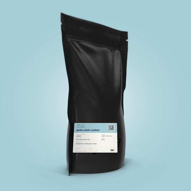 Colombia Gesha Estate coffee bag by The Caffeine Experience — washed Gesha, pomegranate, blackcurrant
