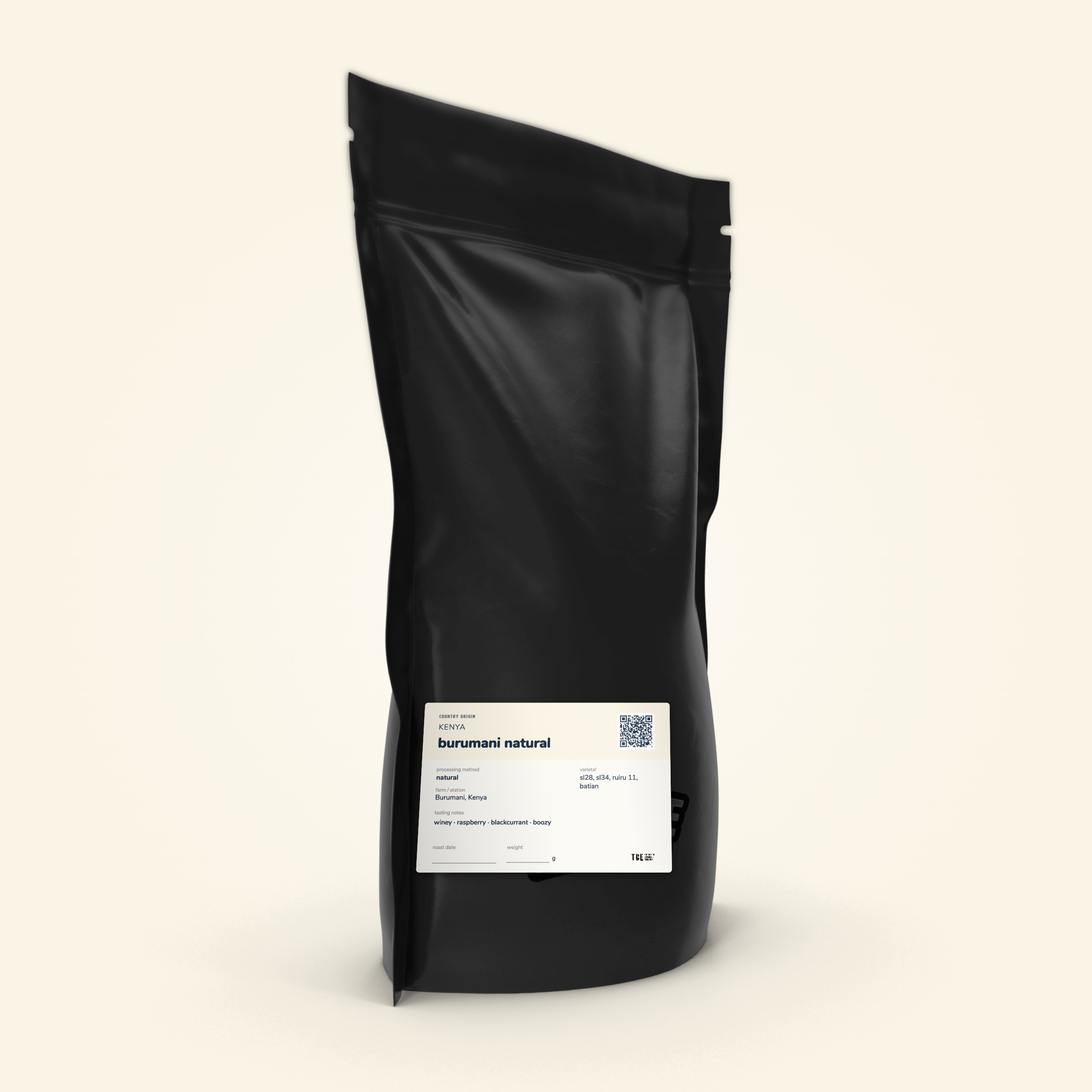 Kenya Burumani coffee bag by The Caffeine Experience — natural process, winey raspberry and blackcurrant