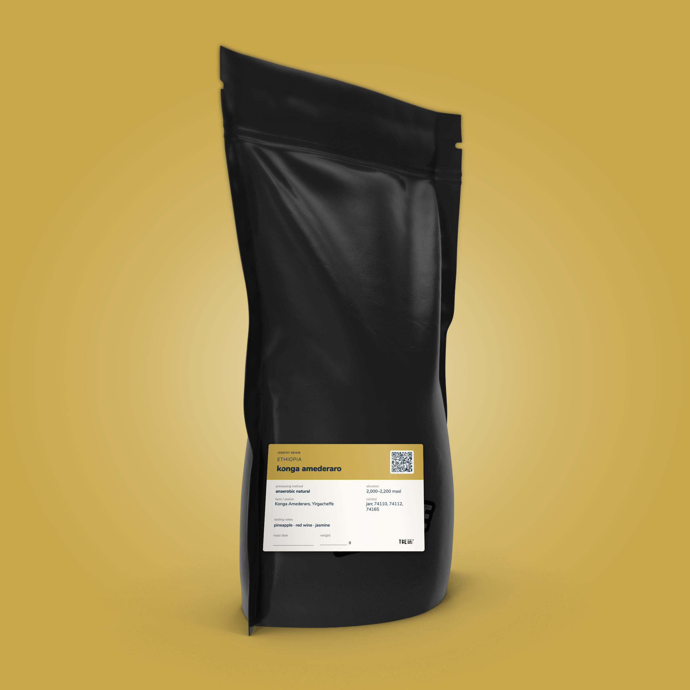 Konga Amederaro coffee bag by The Caffeine Experience — anaerobic natural Yirgacheffe G1, pineapple, red wine, jasmine