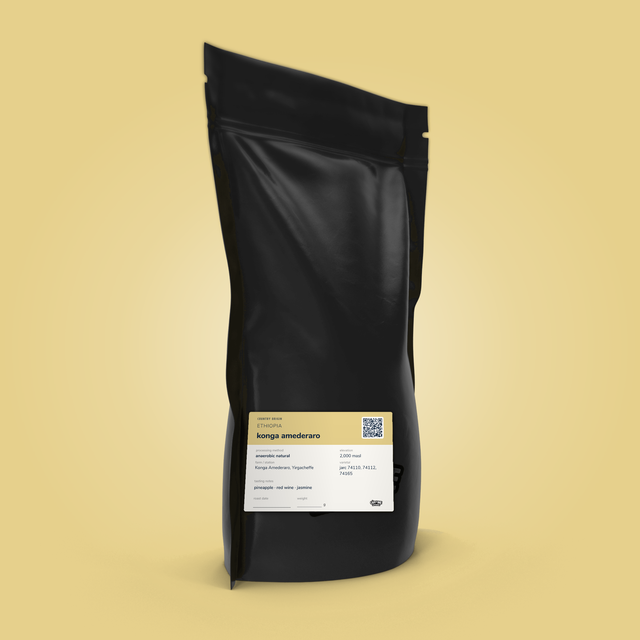 Konga Amederaro coffee bag by The Caffeine Experience — anaerobic natural Yirgacheffe G1, pineapple, red wine, jasmine