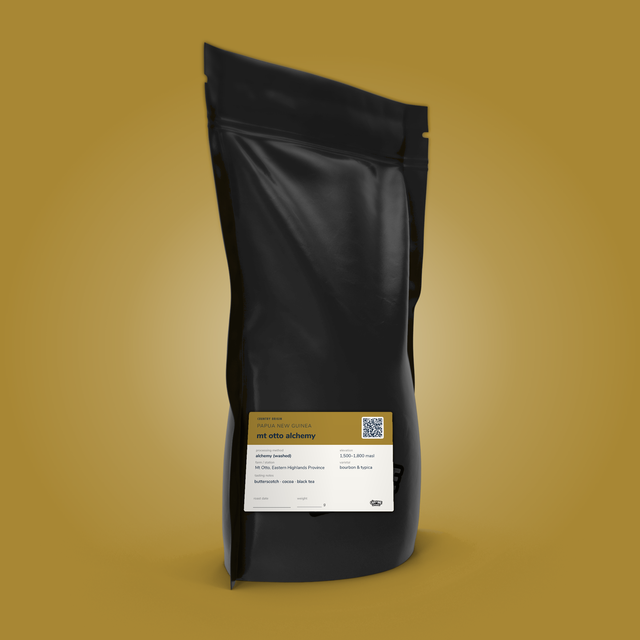 PNG Mt Otto coffee bag by The Caffeine Experience — Alchemy process, butterscotch, cocoa, black tea